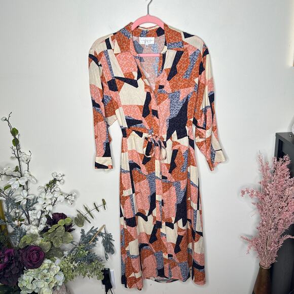 ANTHROPOLOGIE Corey Lynn Calter Abstract Shirt Dress Orange {3M1} - Picture 2 of 5